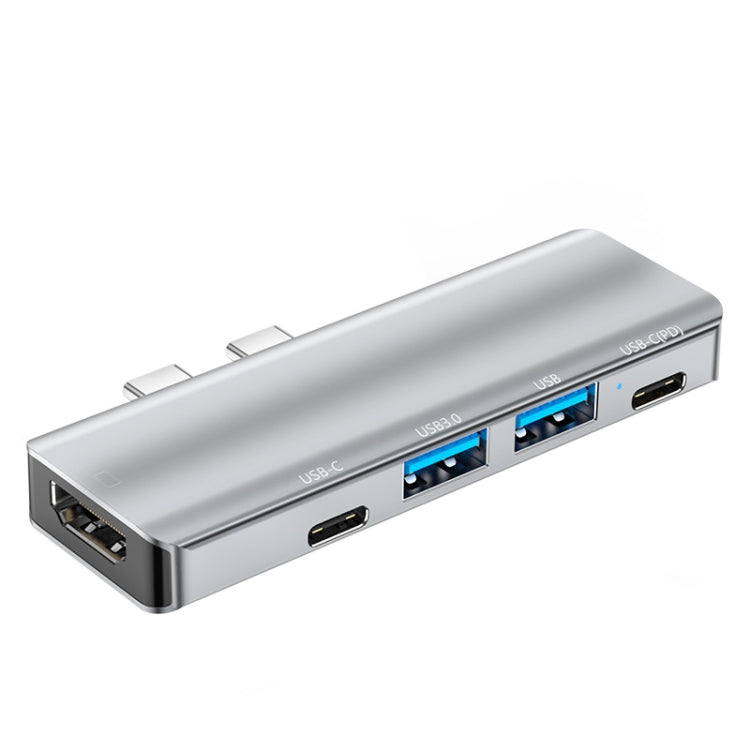 YG-2102 5 in 1 Dual USB-C / Type-C to USB Docking Station HUB Adapter, YG-2102