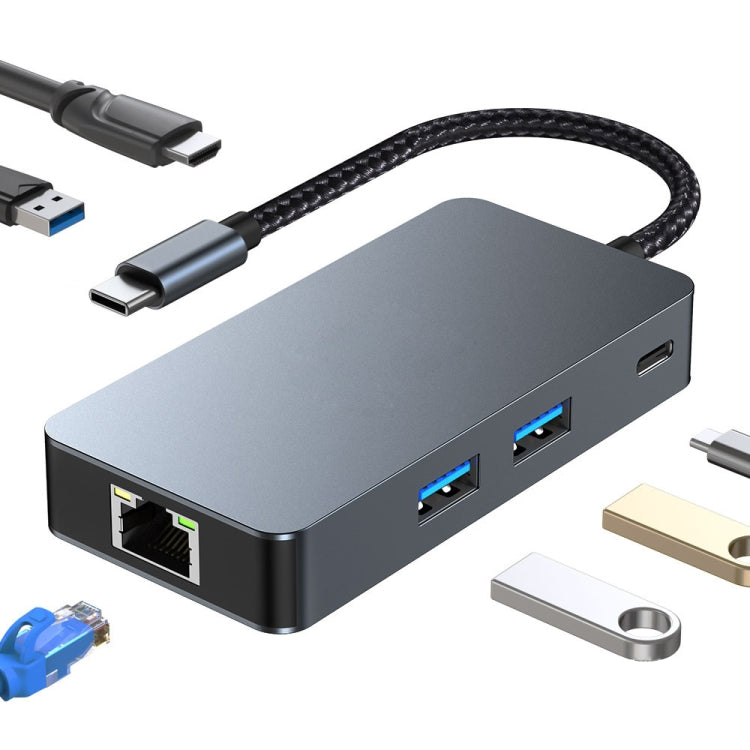 BYL-2308 6 in 1 USB-C / Type-C to USB3.2 + Gigabit Internet + HDTV HUB Adapter, BYL-2308