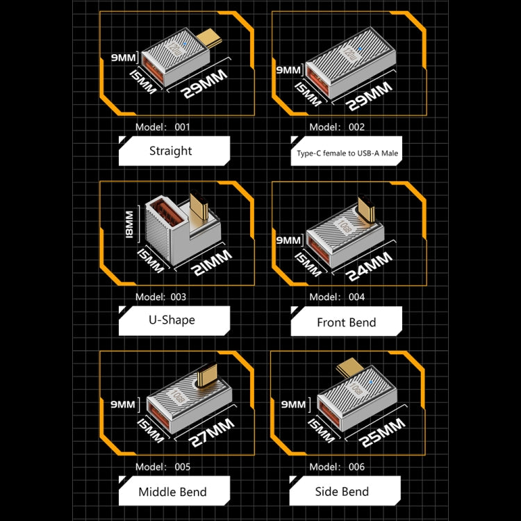 USB-C / Type-C Male to USB Female 10 Gbps Straight Charging Adapter, Type-C Male to USB Female Straight