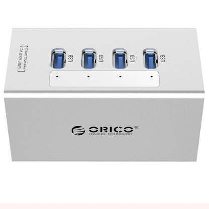 ORICO A3H4 Aluminum High Speed 4 Ports USB 3.0 HUB with 12V/2.5A Power Supply for Laptops, 4 Ports (Silver)