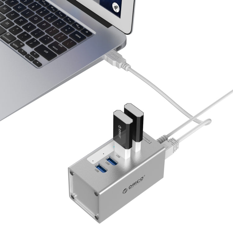 ORICO A3H4 Aluminum High Speed 4 Ports USB 3.0 HUB with 12V/2.5A Power Supply for Laptops, 4 Ports (Silver)