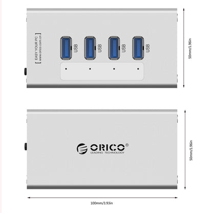 ORICO A3H4 Aluminum High Speed 4 Ports USB 3.0 HUB with 12V/2.5A Power Supply for Laptops, 4 Ports (Silver)