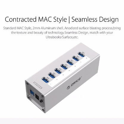 ORICO A3H7 Aluminum High Speed 7 Ports USB 3.0 HUB with 12V/2.5A Power Supply for Laptops, 7 Ports (Silver), 7 Ports (Black)