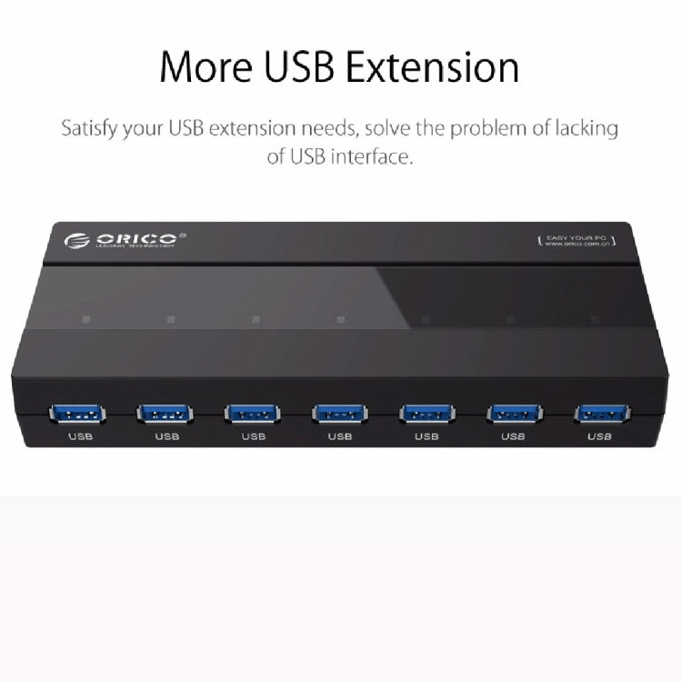 ORICO H727RK-U3 ABS High Speed 7 Ports USB 3.0 HUB with 12V Power Adapter for Laptops / Smartphones, H727RK-U3