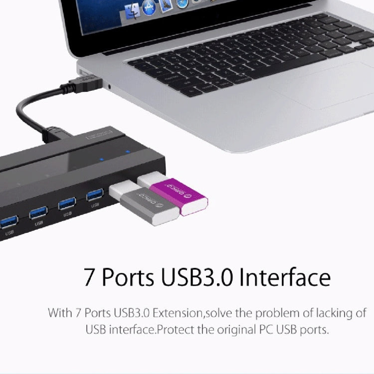 ORICO H727RK-U3 ABS High Speed 7 Ports USB 3.0 HUB with 12V Power Adapter for Laptops / Smartphones, H727RK-U3