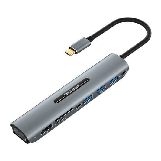 Adaptateur de concentrateur V216 9 en 1 USB-C / Type-C vers PD + 3 x USB 3.0 + USB-C / Type-C + SD + TF + HDMI + VGA, V216