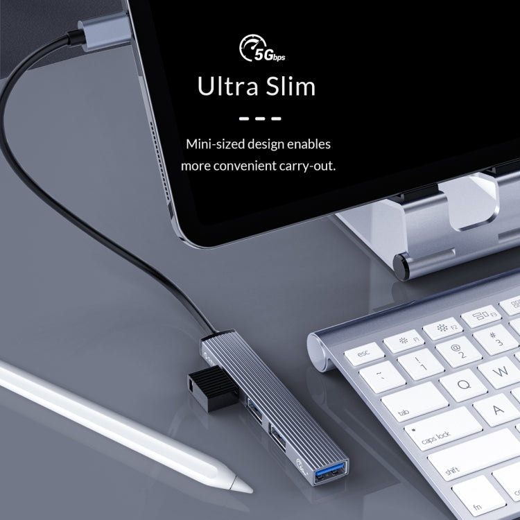 ORICO-AH-13-GY-BP USB 3.0 x 1 + USB 2.0 x 3 to USB-C / Type-C HUB Adapter, AH-13