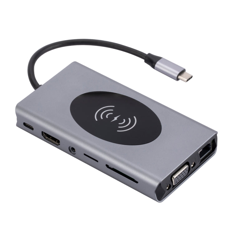 1093 13 in 1 USB HUB Type-C Docking Station with Wireless Charger Function, 1093