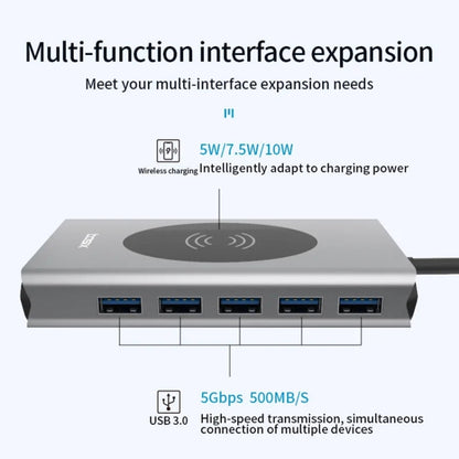 1093 13 in 1 USB HUB Type-C Docking Station with Wireless Charger Function, 1093