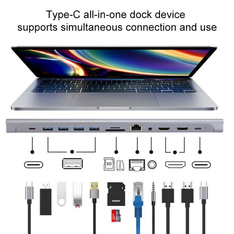 12 in 1 Type-C to Dual HDMI Docking Station, 12 in 1