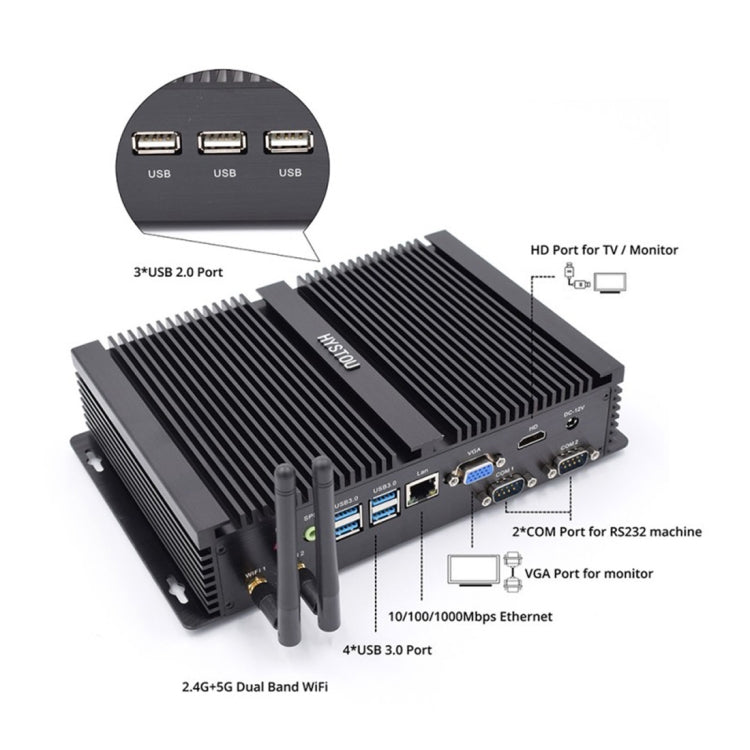 HYSTOU FMP04 i5 7200U Mini PC, Intel Core i5 7200U Processor Dual Core up to 3.1GHz, RAM: 4GB, ROM: 128GB, Support Windows 7 / 8 / 10 / Linux OS