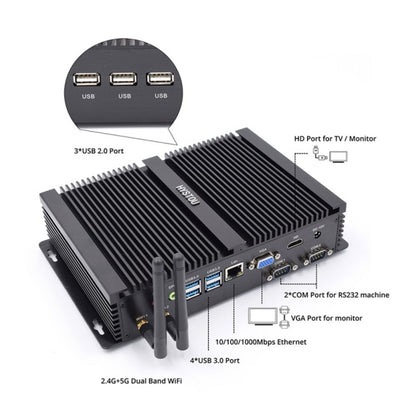 HYSTOU FMP04 i5 7200U Mini PC, Intel Core i5 7200U Processor Dual Core up to 3.1GHz, RAM: 4GB, ROM: 128GB, Support Windows 7 / 8 / 10 / Linux OS