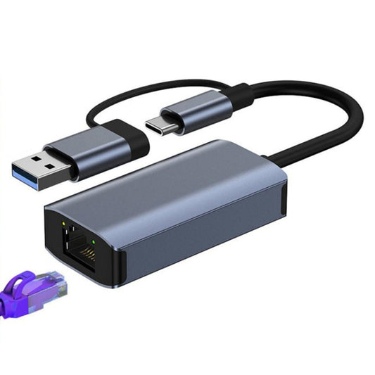 BYL-2207TU 2 in 1 USB + Type-C to RJ45 Docking Station HUB Adapter, BYL-2207TU