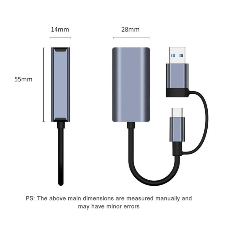 BYL-2207TU 2 in 1 USB + Type-C to RJ45 Docking Station HUB Adapter, BYL-2207TU