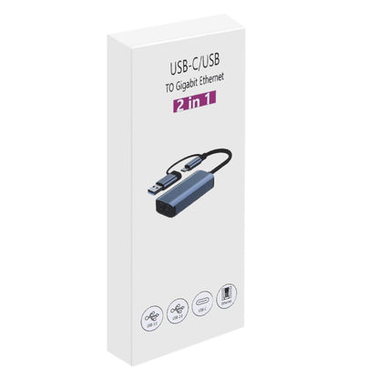 BYL-2207TU 2 in 1 USB + Type-C to RJ45 Docking Station HUB Adapter, BYL-2207TU