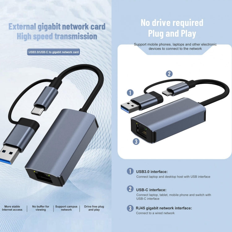 BYL-2207TU 2 in 1 USB + Type-C to RJ45 Docking Station HUB Adapter, BYL-2207TU