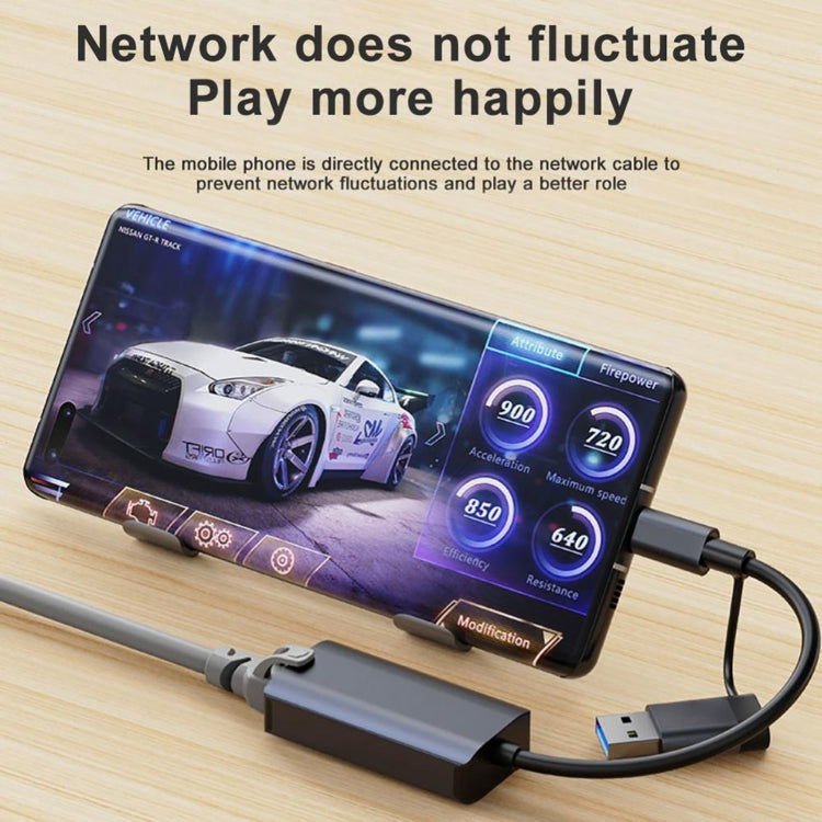 BYL-2207TU 2 in 1 USB + Type-C to RJ45 Docking Station HUB Adapter, BYL-2207TU