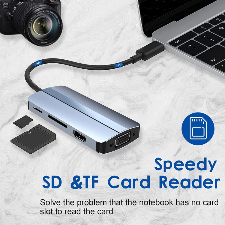 BYL-2105 8 in 1 USB-C / Type-C to USB Multifunctional Docking Station HUB Adapter, BYL-2105