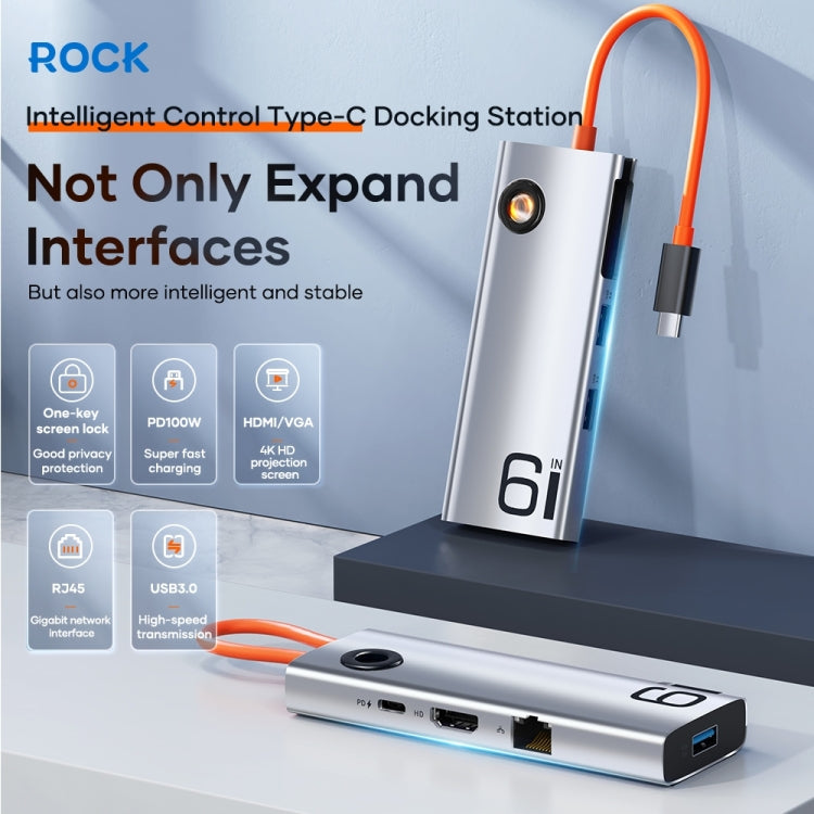 ROCK TR28 HDMI 4K Gigabit Network PD Quick Charger 6 in 1 USB 3.0 HUB, TR28 6  in 1 HUB