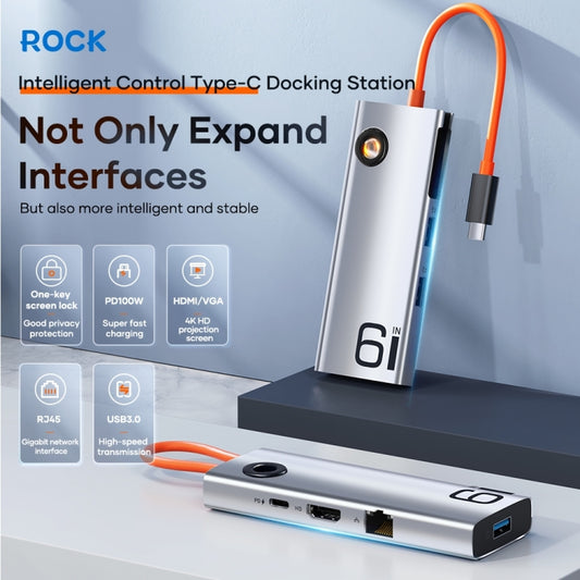ROCK TR28 HDMI 4K Gigabit Network PD Quick Charger 6 in 1 USB 3.0 HUB, TR28 6  in 1 HUB