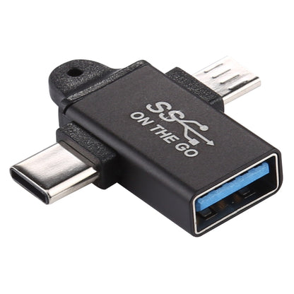 USB 3.0 Female to Type-C / USB-C Male + Micro Male Aluminium Alloy Adapter, USB 3.0 Female to Type-C Male + Micro Male