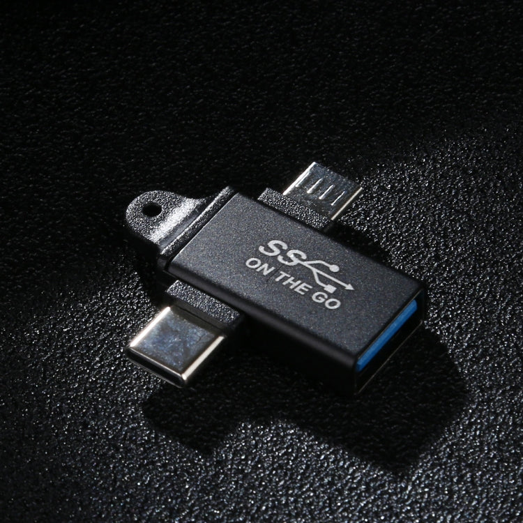 USB 3.0 Female to Type-C / USB-C Male + Micro Male Aluminium Alloy Adapter, USB 3.0 Female to Type-C Male + Micro Male