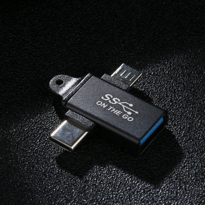 USB 3.0 Female to Type-C / USB-C Male + Micro Male Aluminium Alloy Adapter, USB 3.0 Female to Type-C Male + Micro Male