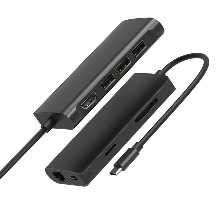 9591C 8 In 1 USB 3.0 x3 + SD / TF Card + HDMI + RJ45 + Type-C / USB-C (PD) Multi-function HUB Converter Dock Station