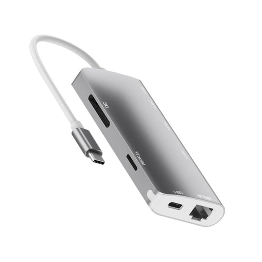 9591C Concentrateur multifonction 8 en 1 USB 3.0 x3 + carte SD/TF + HDMI + RJ45 + Type-C / USB-C (PD)