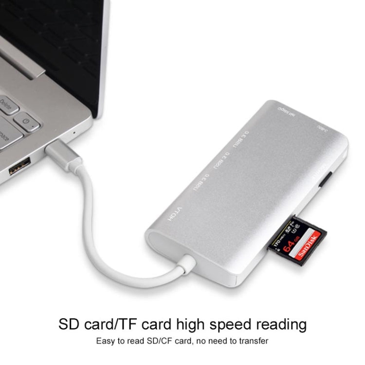 9591C 8 In 1 USB 3.0 x3 + SD / TF Card + HDMI + RJ45 + Type-C / USB-C (PD) Multi-function HUB Converter Dock Station