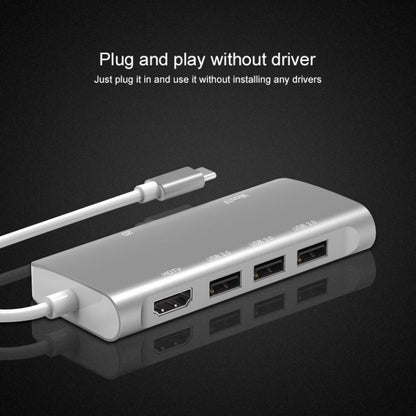 9591C 8 In 1 USB 3.0 x3 + SD / TF Card + HDMI + RJ45 + Type-C / USB-C (PD) Multi-function HUB Converter Dock Station
