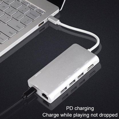 9591C 8 In 1 USB 3.0 x3 + SD / TF Card + HDMI + RJ45 + Type-C / USB-C (PD) Multi-function HUB Converter Dock Station
