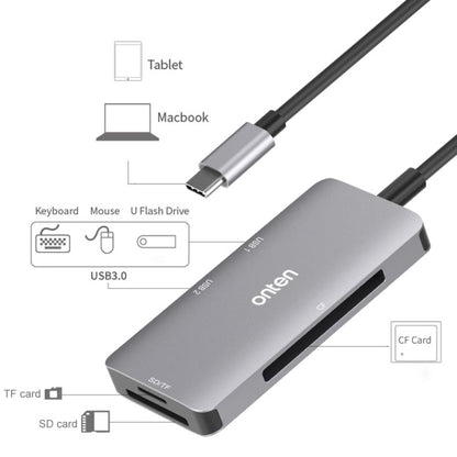 Onten 91882 5 In 1 USB3.0 x3 + SD + TF + CF Type-C / USB-C OTG Multi-function Card Reader