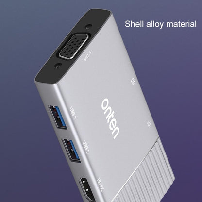 Onten 95113 8 In 1 USB 3.0 x2 + SD / TF + HDMI / VGA + 3.5mm Jack + Type-C / USB-C (PD 3.0) Multi-function HUB Converter Dock Station