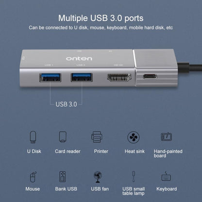 Onten 95113 8 In 1 USB 3.0 x2 + SD / TF + HDMI / VGA + 3.5mm Jack + Type-C / USB-C (PD 3.0) Multi-function HUB Converter Dock Station