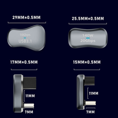 140W 20Gbps USB-C / Type-C Male to USB-C / Type-C Female U-shaped Elbow Charging Adapter, Type-C Male to Type-C Female