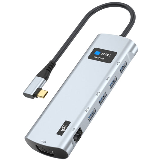 V261A Concentrateur adaptateur de station d'accueil à affichage numérique USB-C/Type-C vers USB 12 en 1 avec coude, V261A