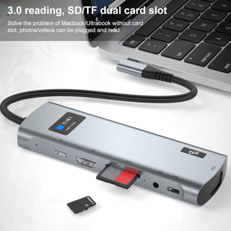 V261A 12 in 1 Elbow USB-C/Type-C to USB Digital Display Docking Station HUB Adapter, V261A