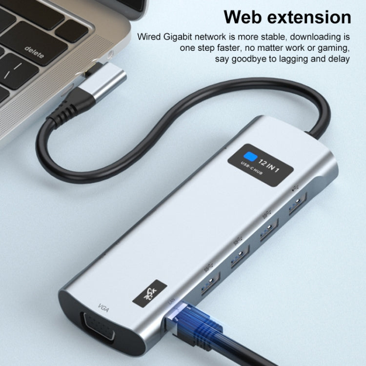 V261A 12 in 1 Elbow USB-C/Type-C to USB Digital Display Docking Station HUB Adapter, V261A
