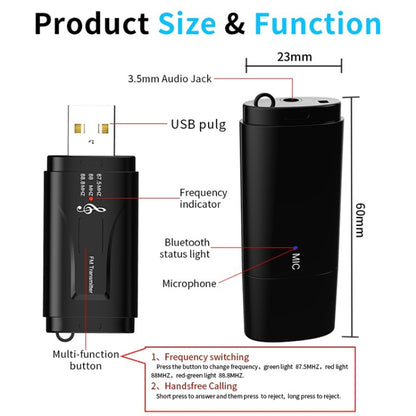 MSD128 2 in 1 USB Car Bluetooth Hands-free Call FM Transmitter with 3.5mm AUX Interface, MSD128