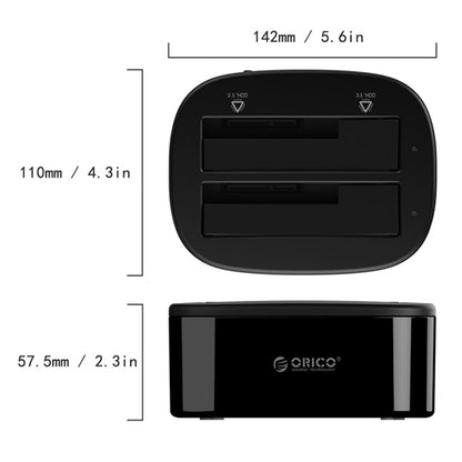 ORICO 6228US3 2.5 / 3.5 inch SATA HDD / SSD 2 Bay USB 3.0 Hard Drive Dock, 1 to 1 Clone 2 Bays without Copy