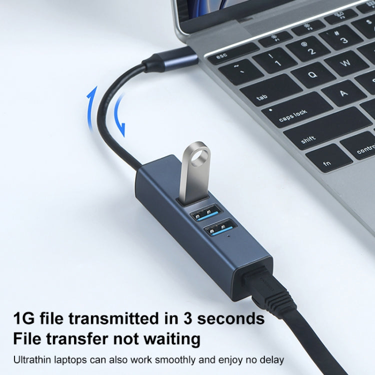 RDS 6307-3 USB-C / Type-C to USB3.0 + Dual USB2.0 + RJ45 4 in 1 HUB Adapter, 6307-3