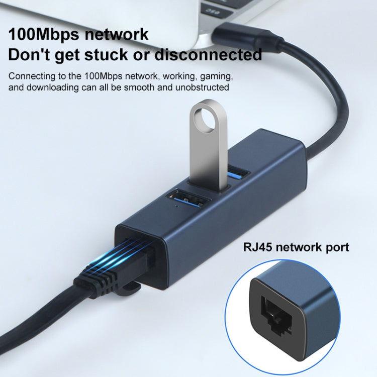 RDS 6307-3 USB-C / Type-C to USB3.0 + Dual USB2.0 + RJ45 4 in 1 HUB Adapter, 6307-3