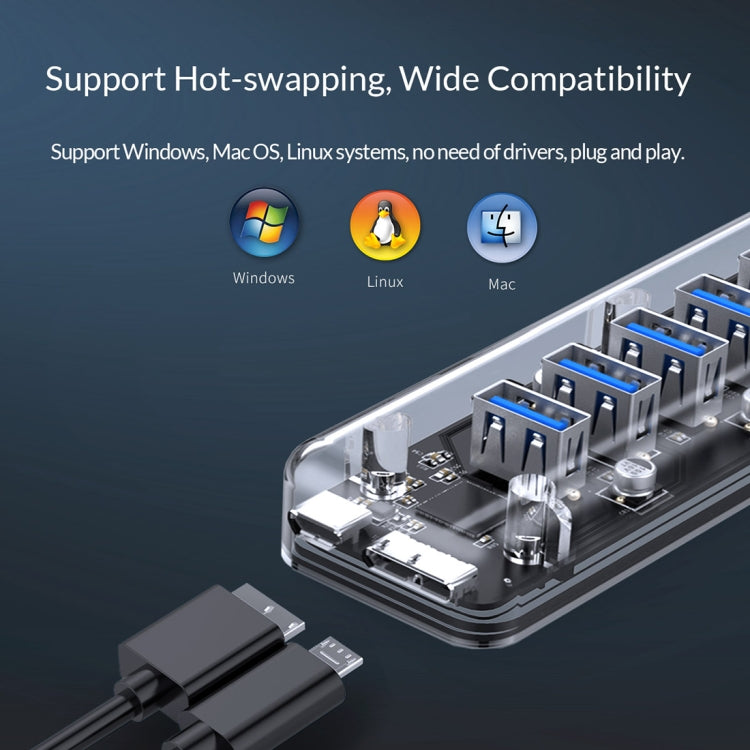ORICO F7U 7 x USB 3.0 Ports 5Gbps Fast Transmission Desktop HUB with Blue LED Indicator Light, 7 Ports