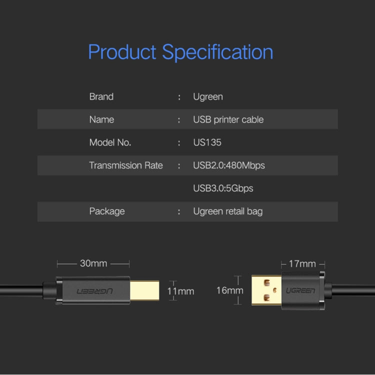 For Canon, Epson, HP, Cable Length: 1.5m, USB 2.0 Gold-plated (1.5m)