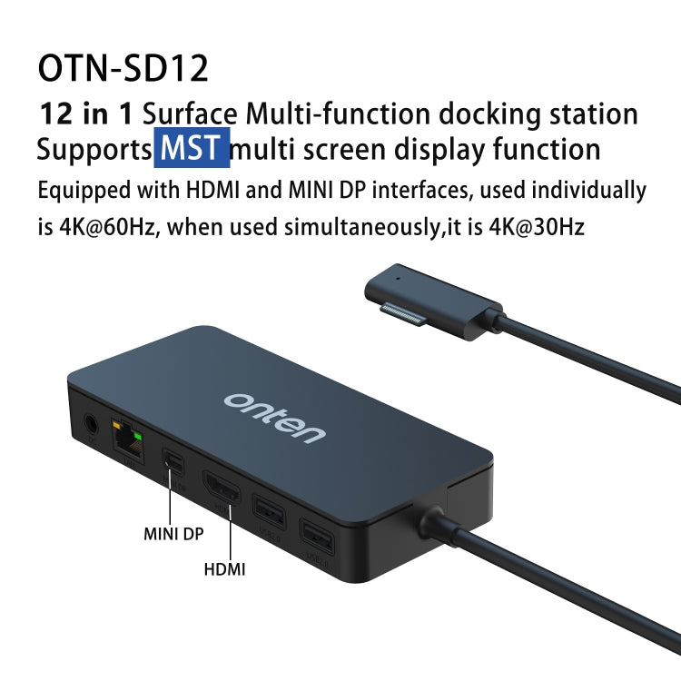 Onten SD12 For Microsoft Surface 12 in 1 Multi-function Docking Station, SD12