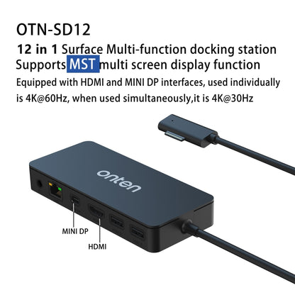 Onten SD12 For Microsoft Surface 12 in 1 Multi-function Docking Station, SD12