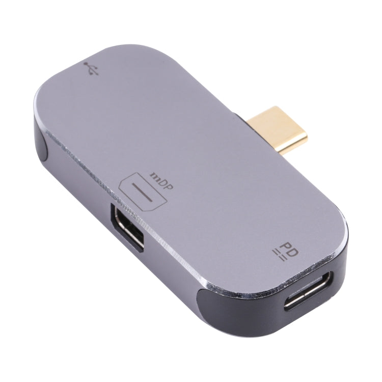 3 in 1 USB-C / Type-C Male to Dual USB-C / Type-C + Mini DP Female Adapter, Dual USB-C / Type-C + Mini DP