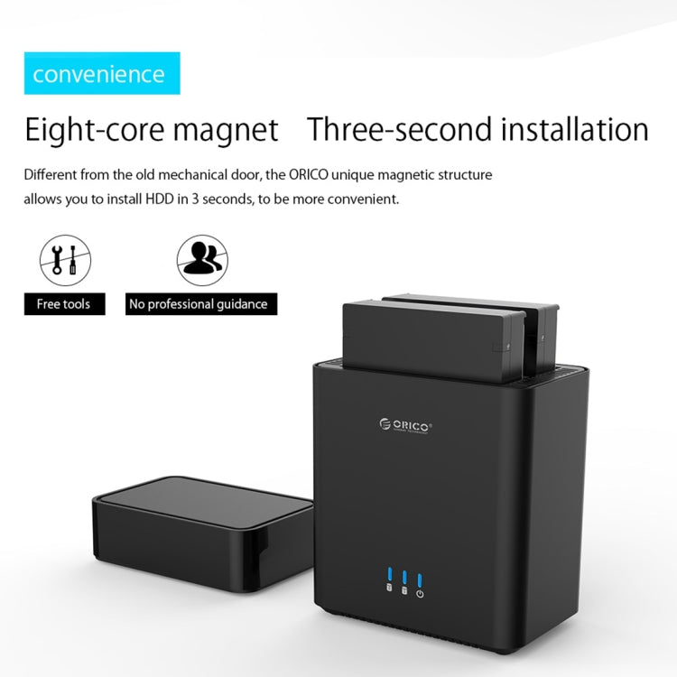 ORICO DS200C3 3.5 inch 2 Bay Magnetic-type USB-C / Type-C Hard Drive Enclosure with Blue LED Indicator, USB Type-C