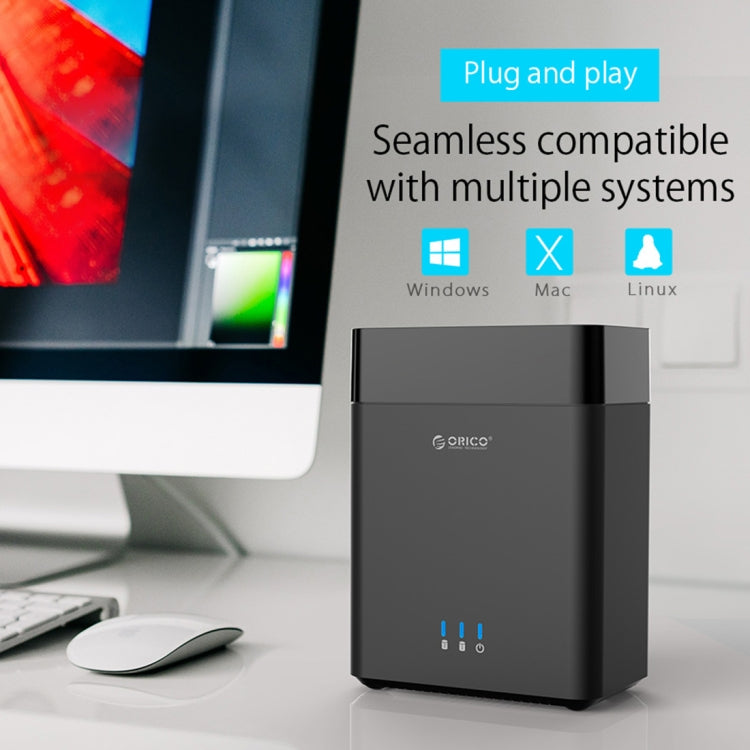 ORICO DS200C3 3.5 inch 2 Bay Magnetic-type USB-C / Type-C Hard Drive Enclosure with Blue LED Indicator, USB Type-C